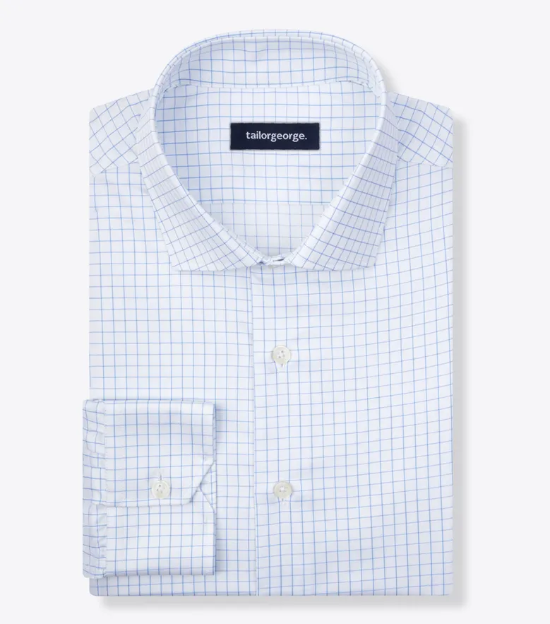 Chemise en twill à carreaux bleu ciel facile à repasser