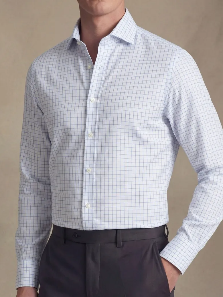 Chemise en twill à carreaux bleu ciel facile à repasser