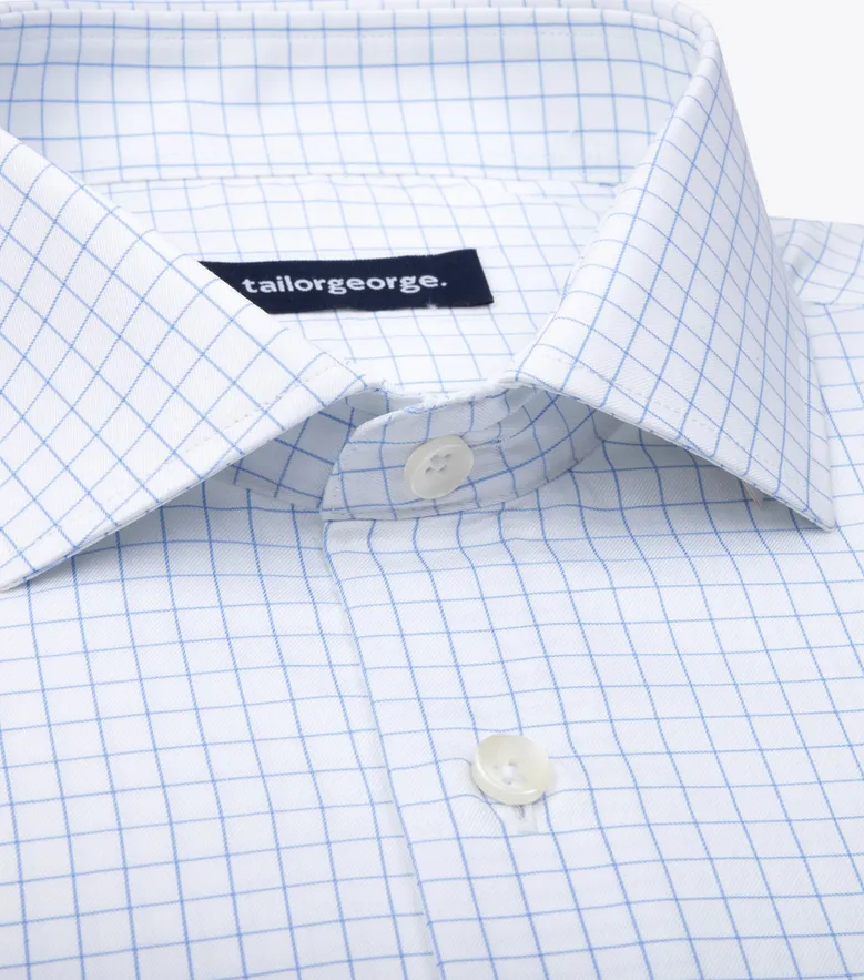 Chemise en twill à carreaux bleu ciel facile à repasser