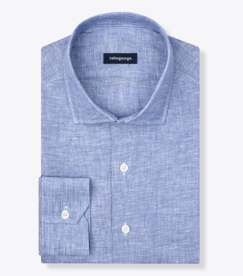 Chemise en lin uni bleu