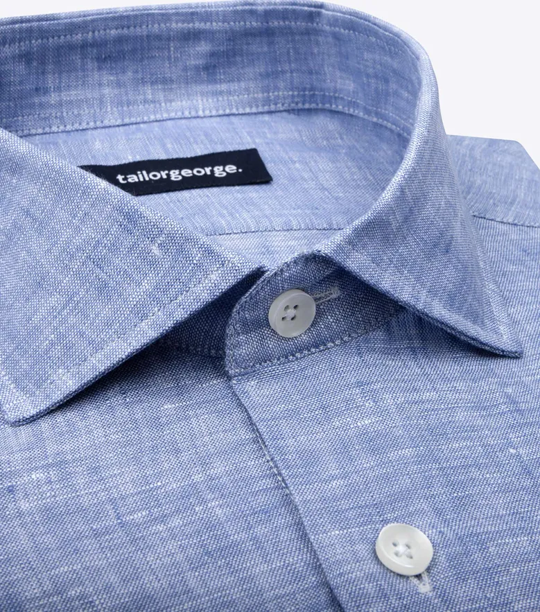 Chemise en lin uni bleu
