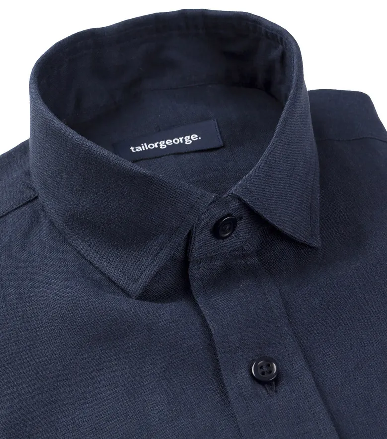Chemise en lin uni bleu nuit