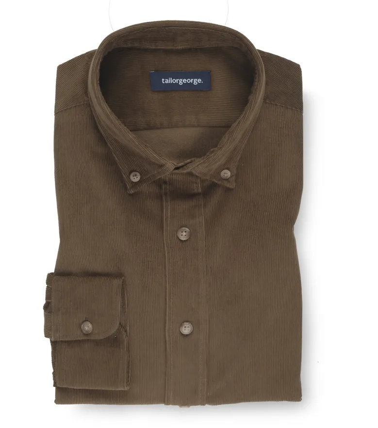 Chemise en velours côtelé uni marron