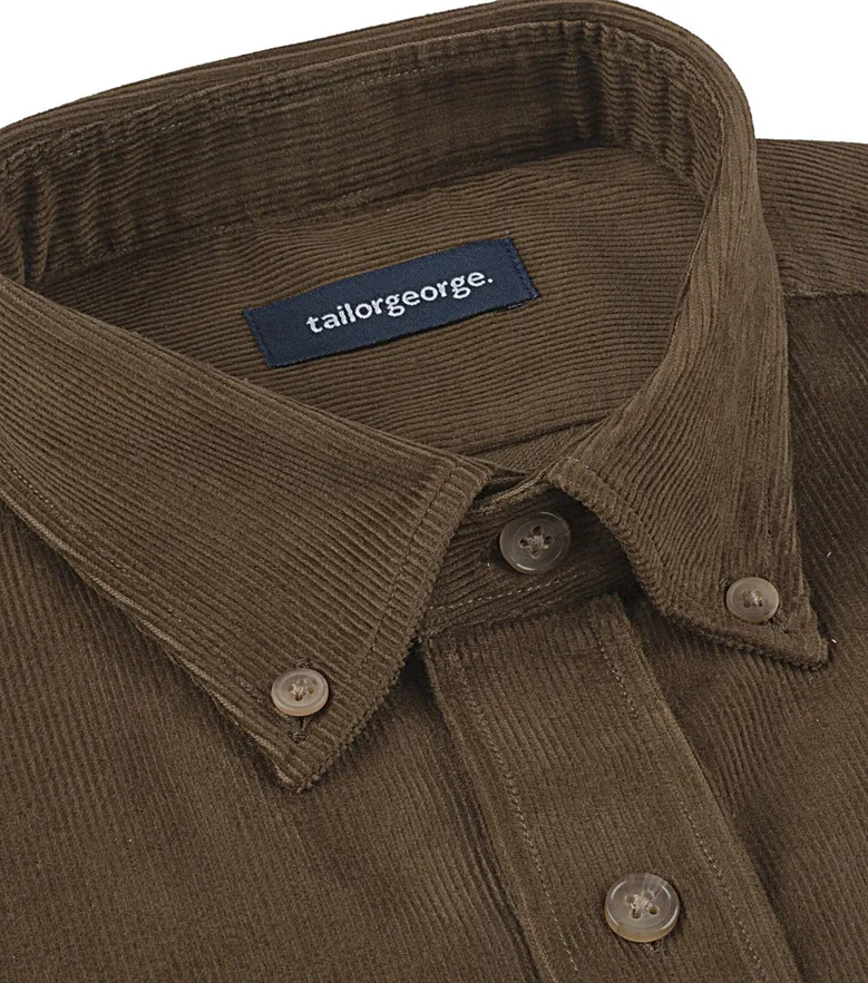 Chemise en velours côtelé uni marron