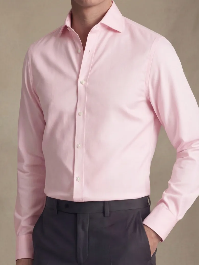Chemise en popeline unie rose pâle facile à repasser