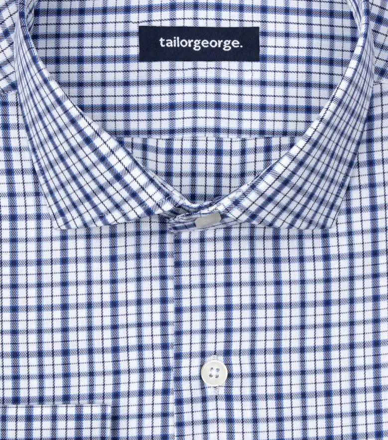 Chemise en twill à carreaux bleus facile à repasser