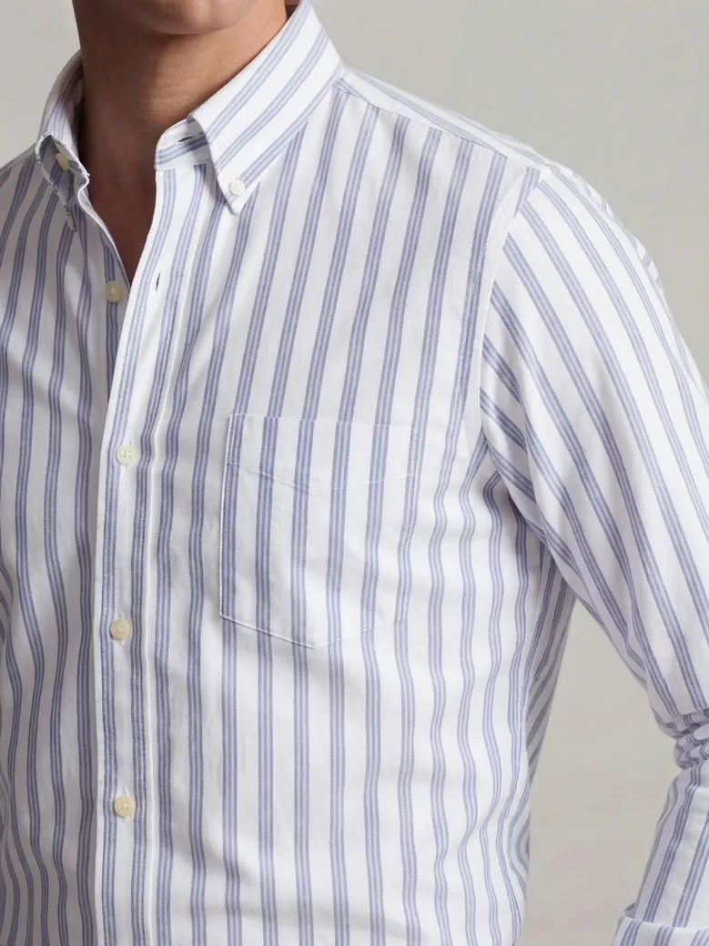 Chemise en Oxford américain épais à rayures bleu