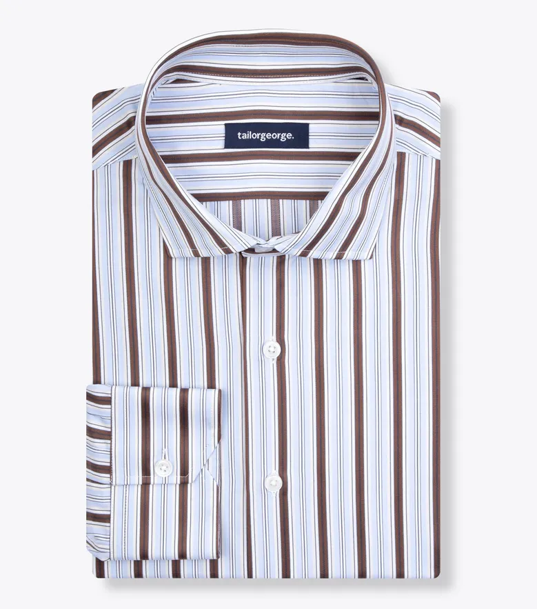 Chemise en popeline à rayures bleues et marron