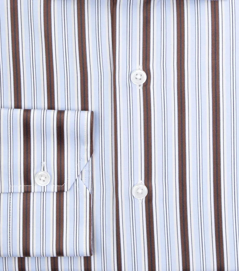 Chemise en popeline à rayures bleues et marron