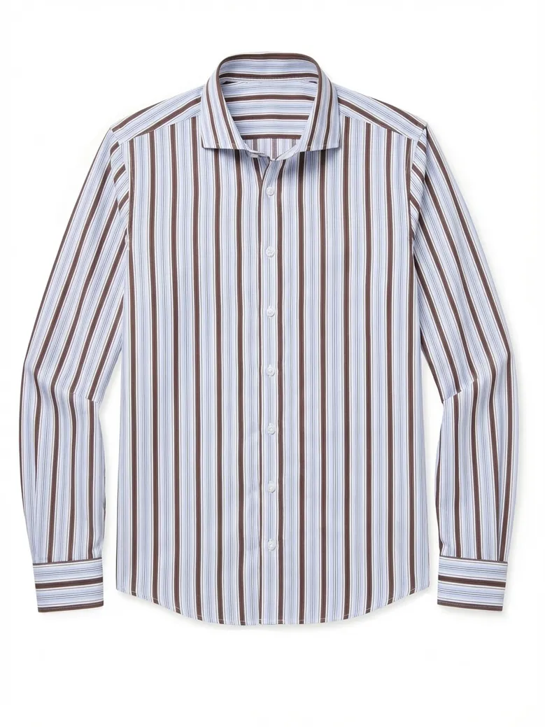 Chemise en popeline à rayures bleues et marron