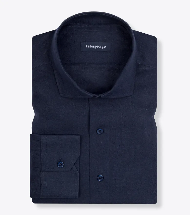 Chemise en lin uni bleu marine