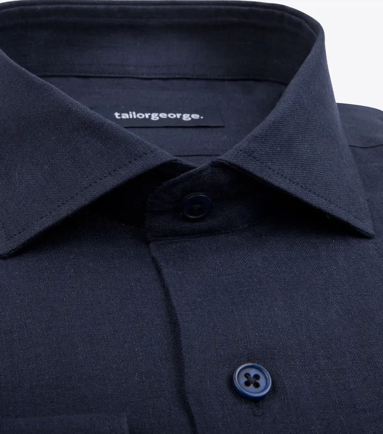 Chemise en lin uni bleu marine