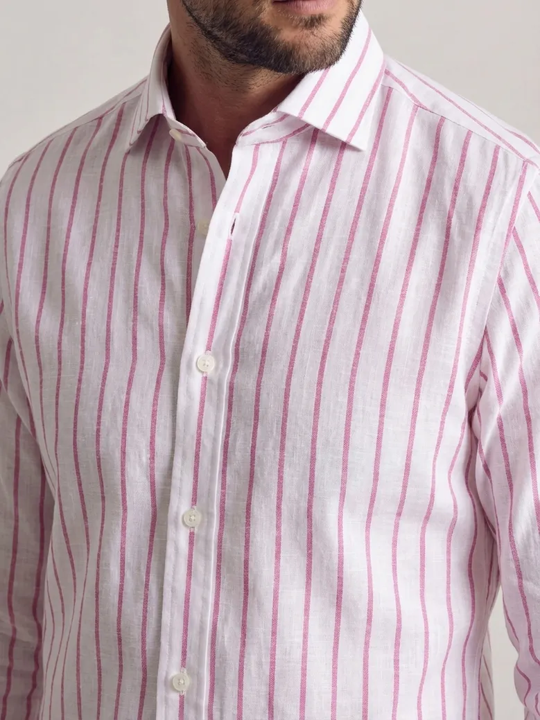 Chemise en lin à rayures roses