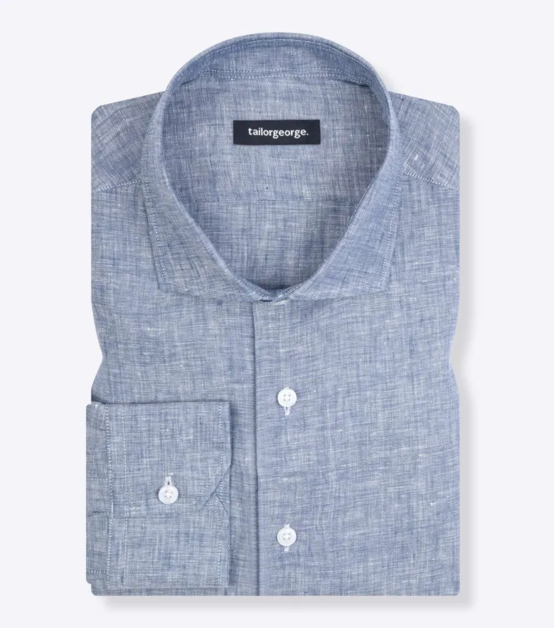 Chemise en lin uni bleu