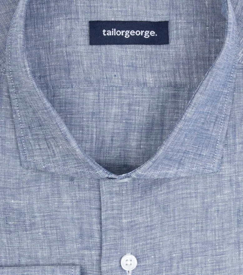 Chemise en lin uni bleu