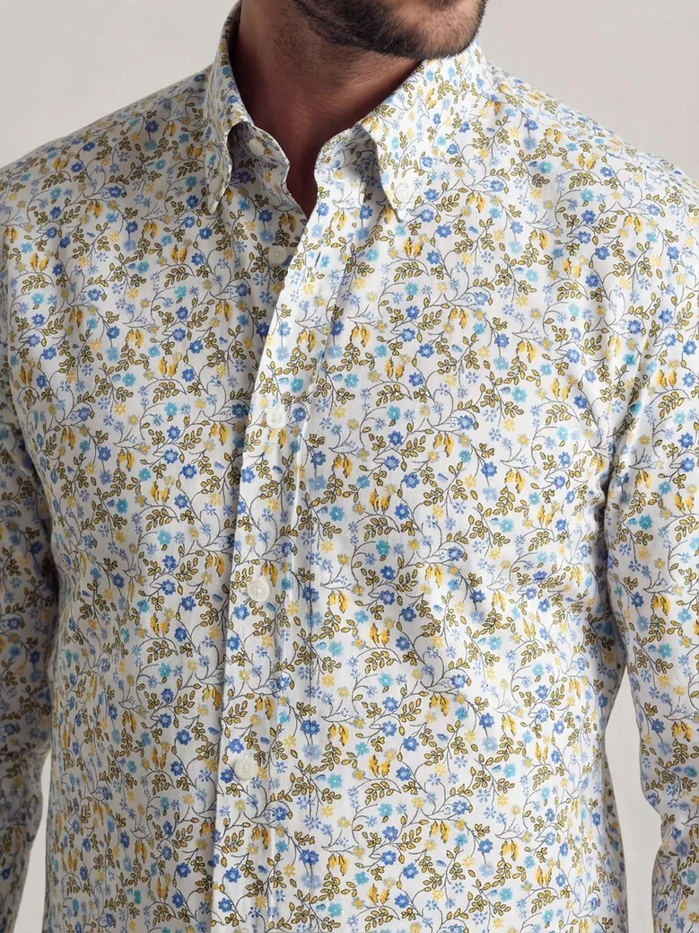 Chemise en popeline imprimée Jaune