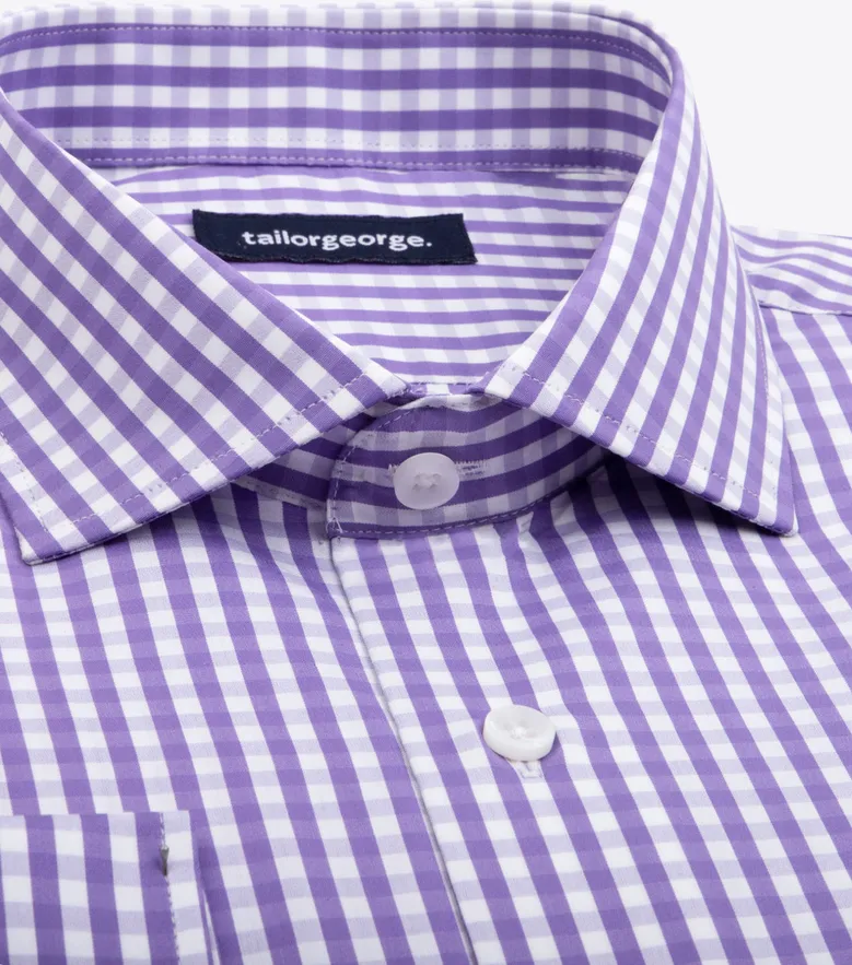 Chemise en popeline à carreaux mauve facile à repasser