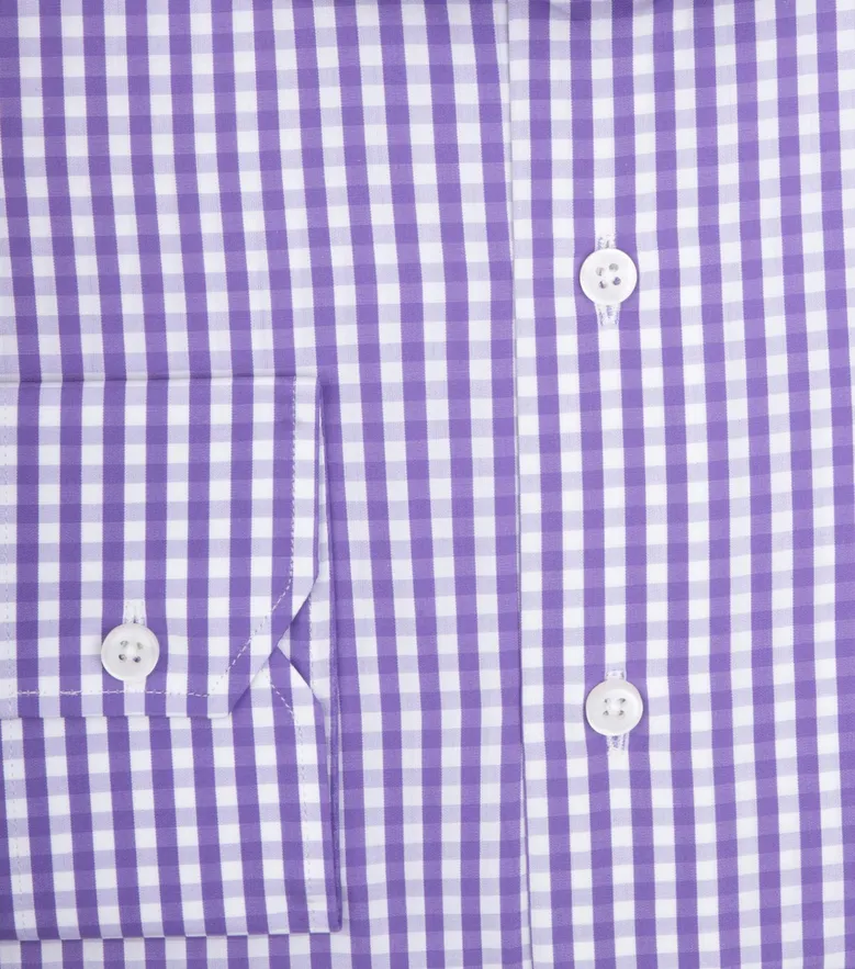 Chemise en popeline à carreaux mauve facile à repasser