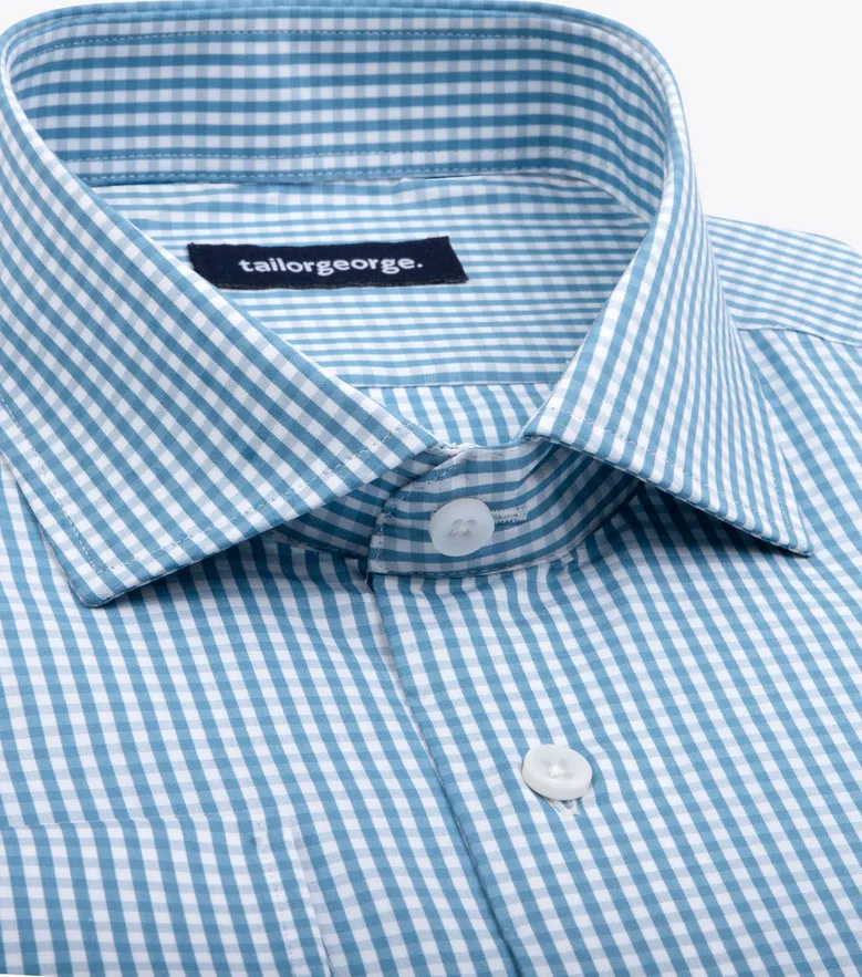 Chemise en popeline à carreaux bleu clair facile à repasser