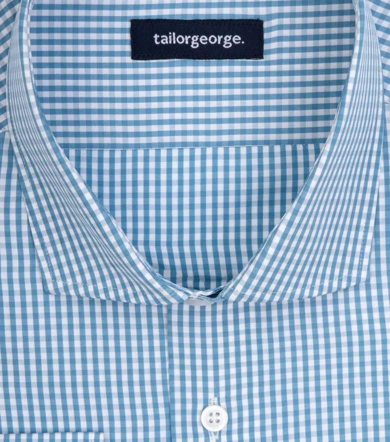 Chemise en popeline à carreaux bleu clair facile à repasser