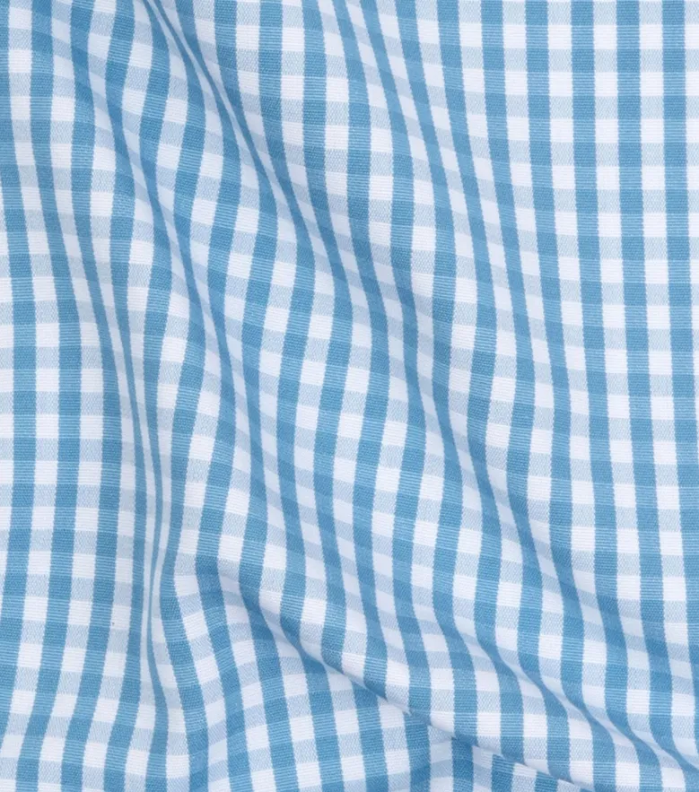 Chemise en popeline à carreaux bleu clair facile à repasser