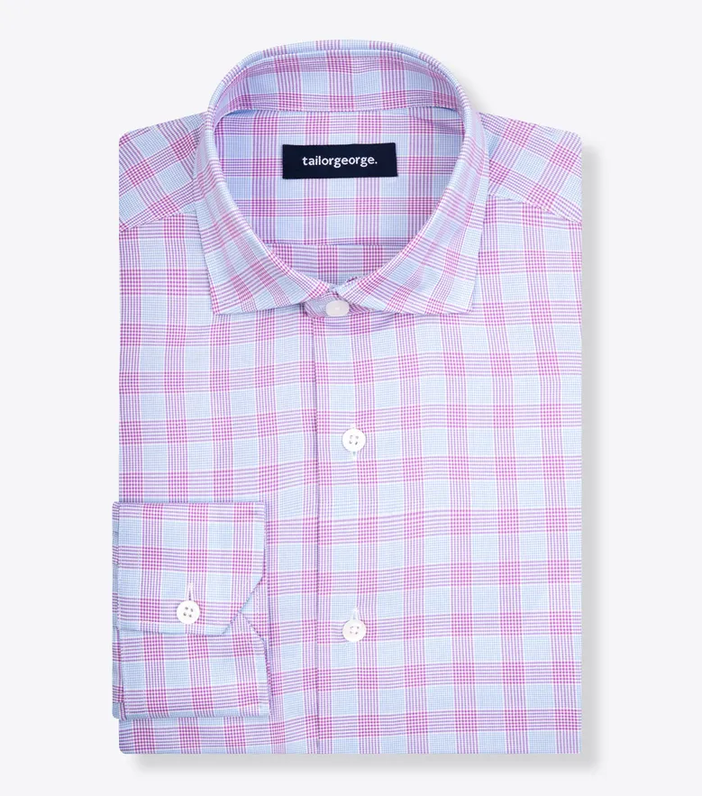 Chemise en popeline à carreaux mauves et bleus facile à repasser