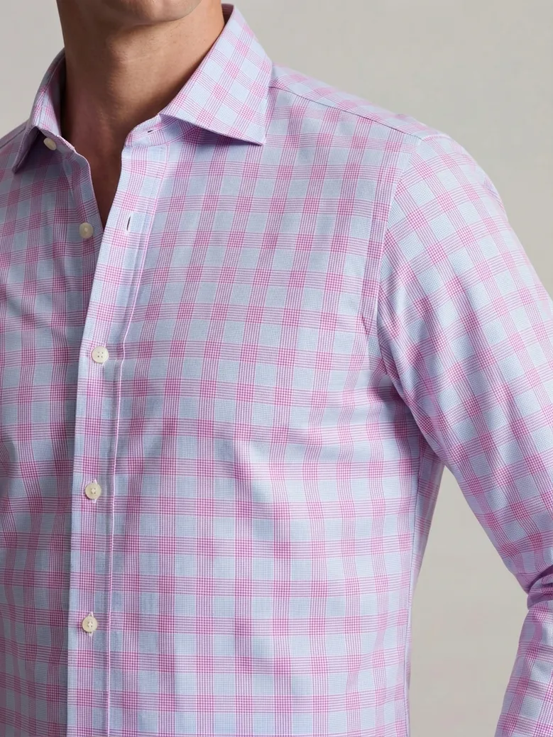 Chemise en popeline à carreaux mauves et bleus facile à repasser