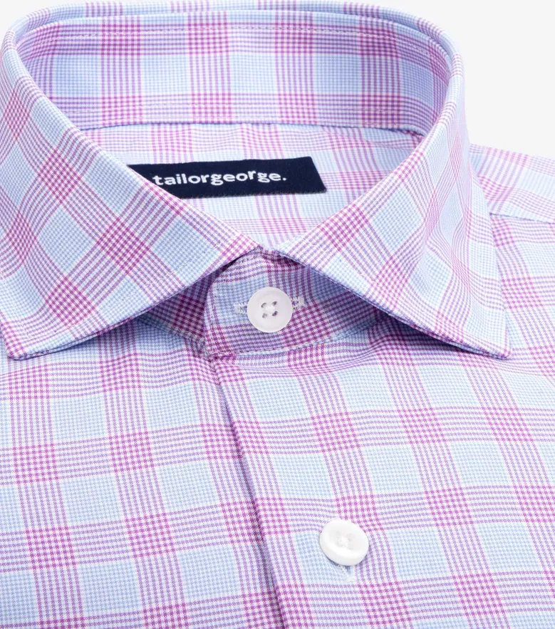 Chemise en popeline à carreaux mauves et bleus facile à repasser