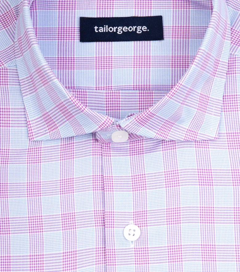 Chemise en popeline à carreaux mauves et bleus facile à repasser