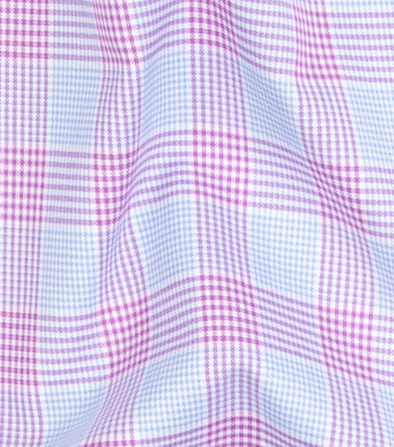 Chemise en popeline à carreaux mauves et bleus facile à repasser