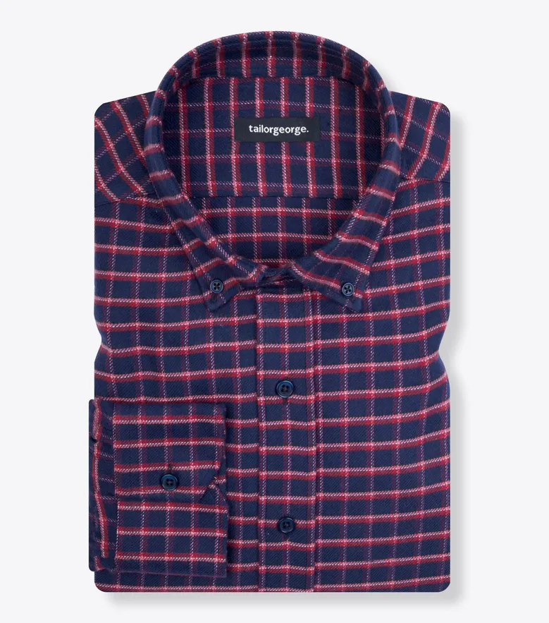 Chemise en flanelle épaisse bleu marine à carreaux rouges