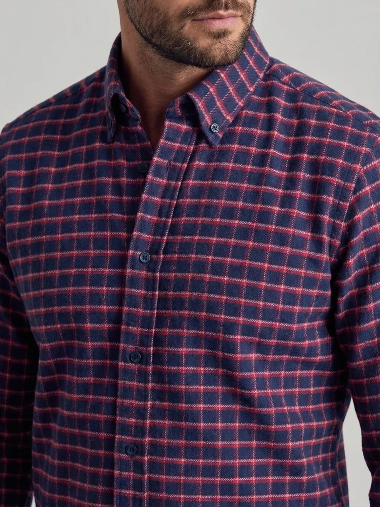 Chemise en flanelle épaisse bleu marine à carreaux rouges