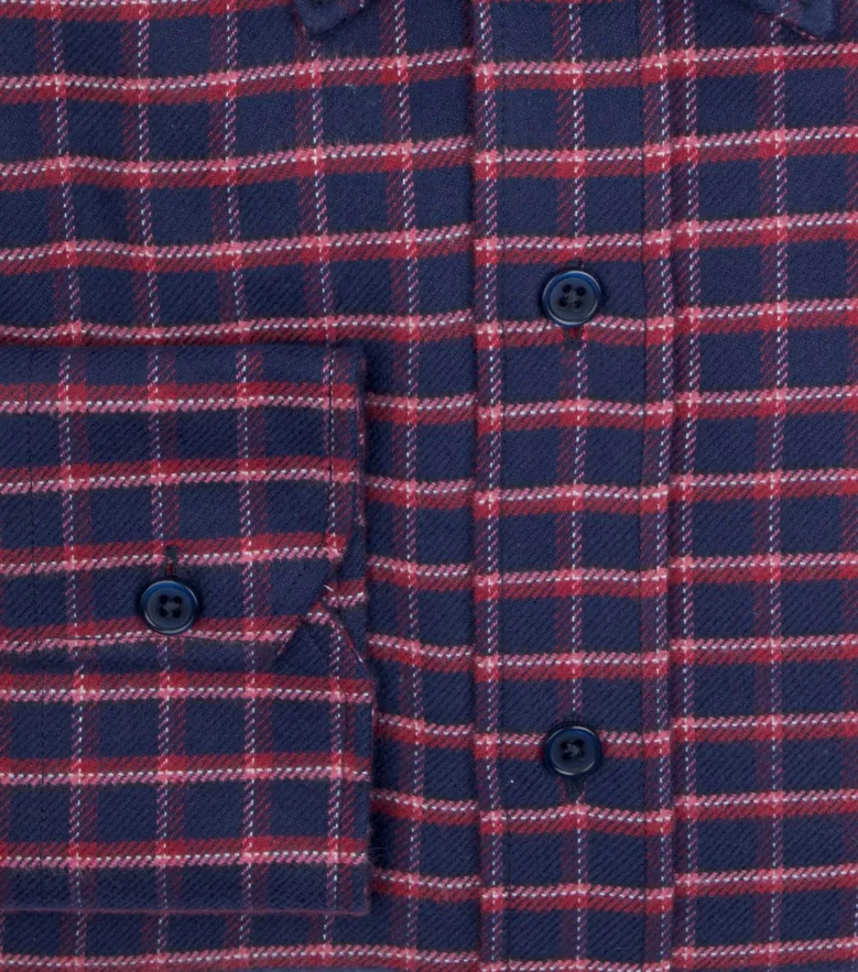 Chemise en flanelle épaisse bleu marine à carreaux rouges