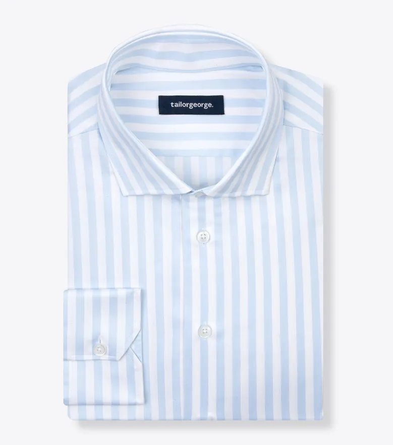 Chemise en twill à rayures bleu ciel facile à repasser