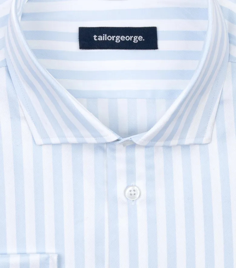 Chemise en twill à rayures bleu ciel facile à repasser