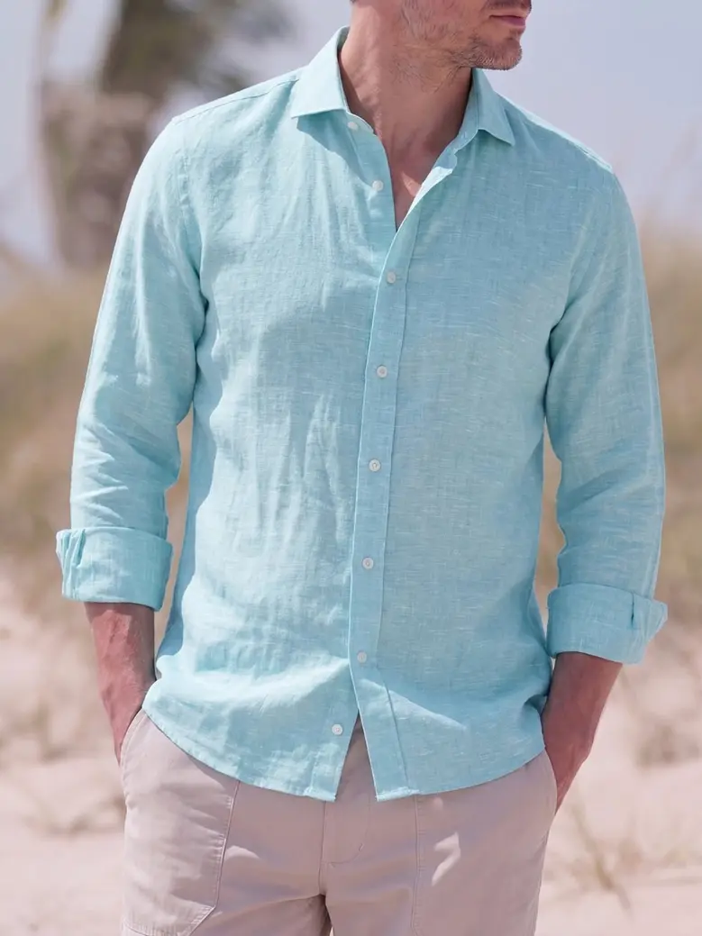 Chemise en Lin uni bleu turquoise