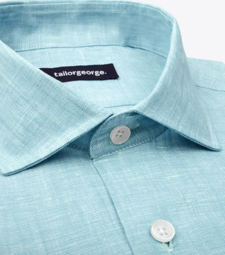 Chemise en Lin uni bleu turquoise