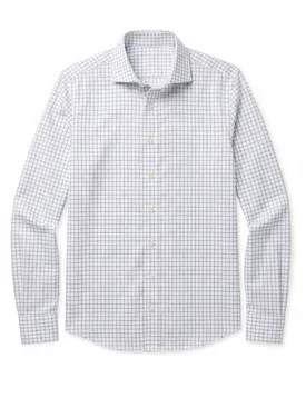 Gemakkelijk te strijken marineblauw geruit twill overhemd