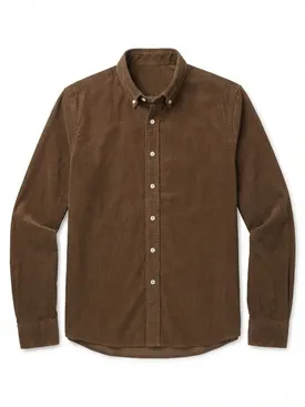 Effen bruin corduroy overhemd