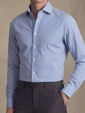 Gemakkelijk te strijken blauw geruit twill overhemd