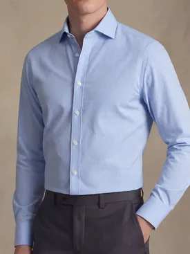 Gemakkelijk te strijken hemelsblauw geruit poplin overhemd