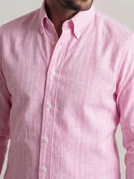 Roze gestreept linnen overhemd