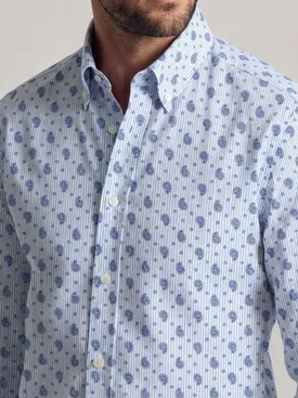 Blauw bedrukt poplin overhemd