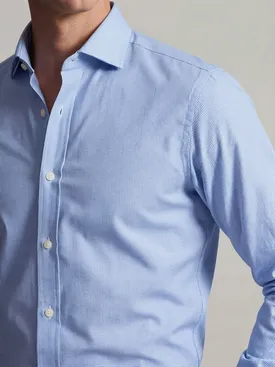 Blauw bedrukt stretch poplin overhemd