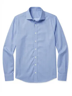 Blauw bedrukt stretch poplin overhemd