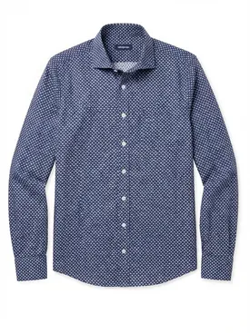 Gemakkelijk te strijken marineblauw Liberty-overhemd met lange mouwen