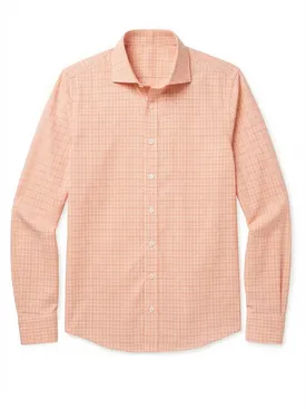 Oranje Prince of Wales-ruit poplin overhemd, gemakkelijk te strijken