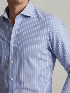 Vervaagd blauw gestreept poplin overhemd