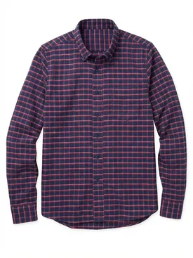 Marineblauw dik flanellen overhemd met rode ruiten