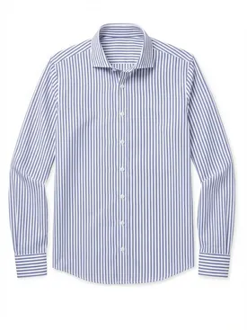 Gemakkelijk te strijken blauw gestreept poplin overhemd